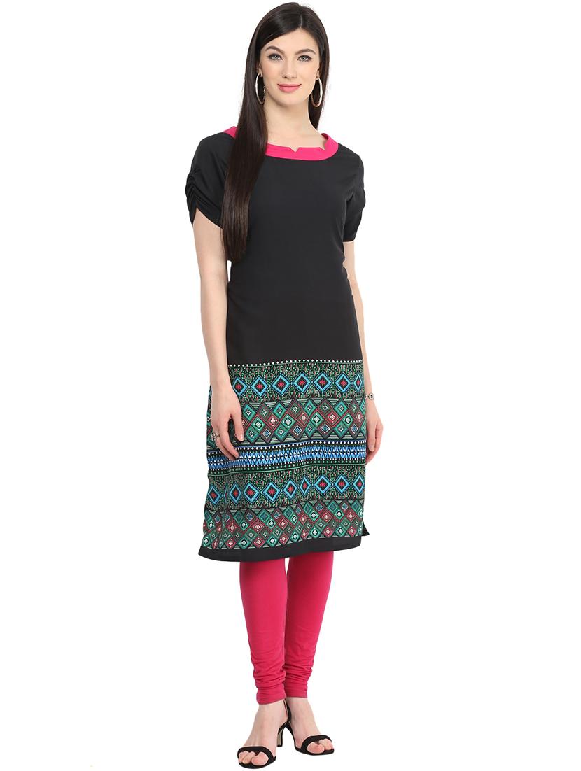 women placement print short sleeve straight kurta - 21742938 -  Zoom Image - 0