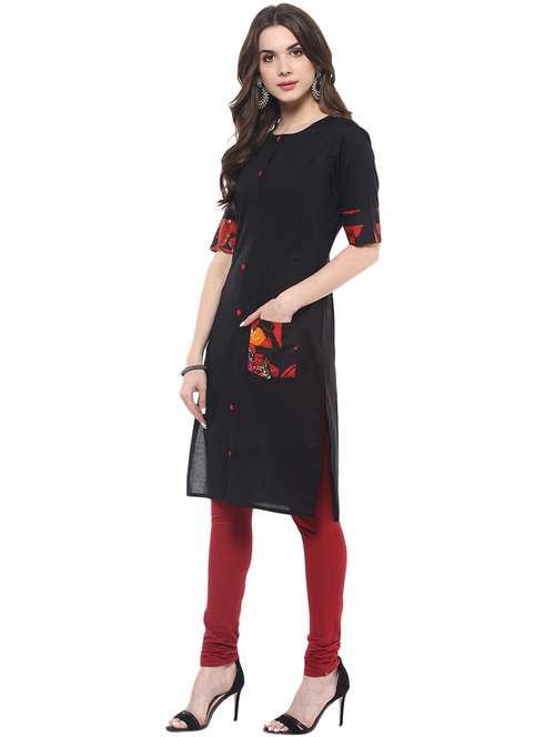 women printed round neck short sleeve straight kurta - 21742947 -  Standard Image - 0