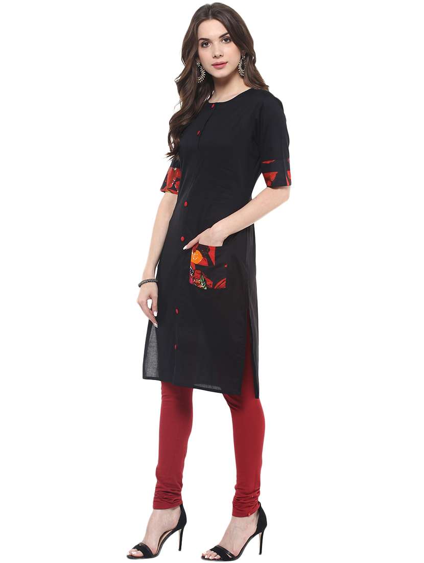 women printed round neck short sleeve straight kurta - 21742947 -  Zoom Image - 0