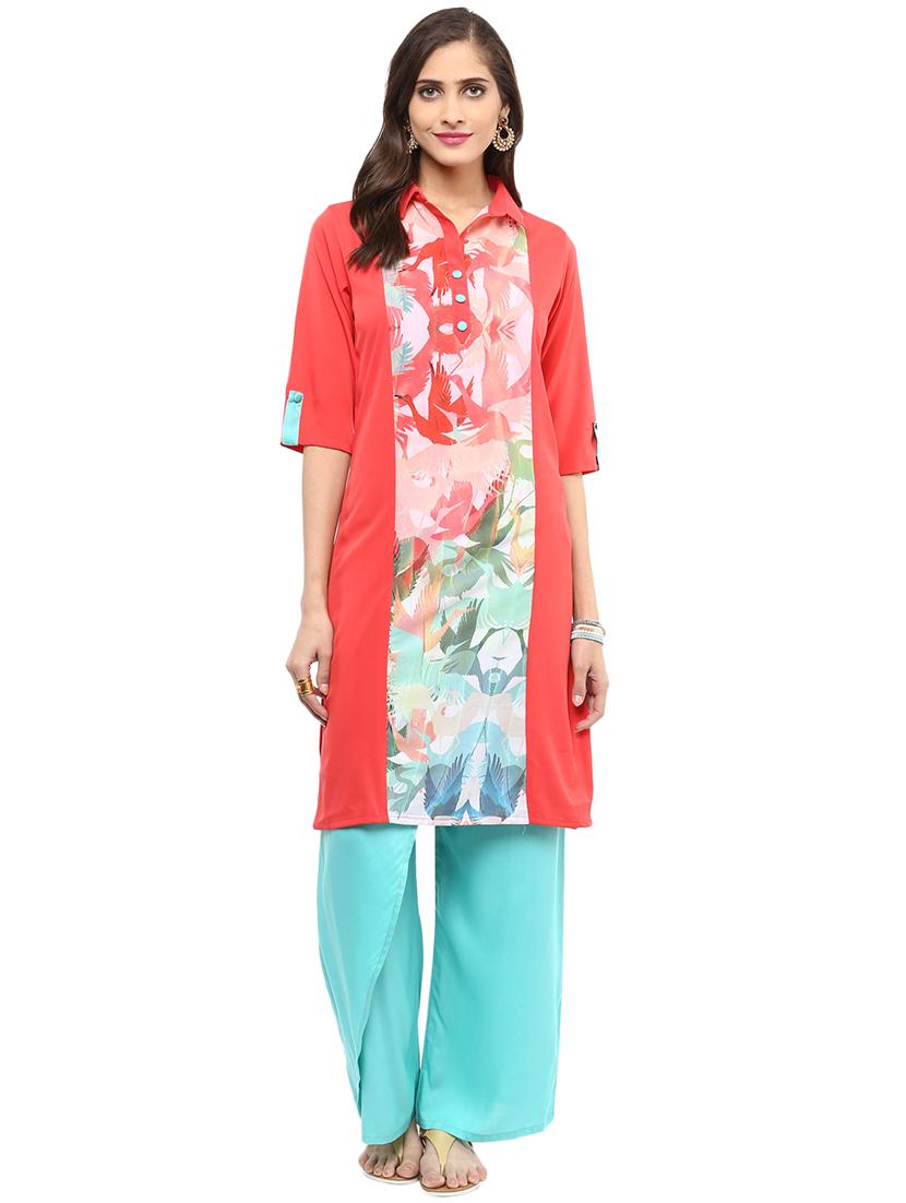 women printed shirt collar neck straight kurta - 21742953 -  Zoom Image - 0