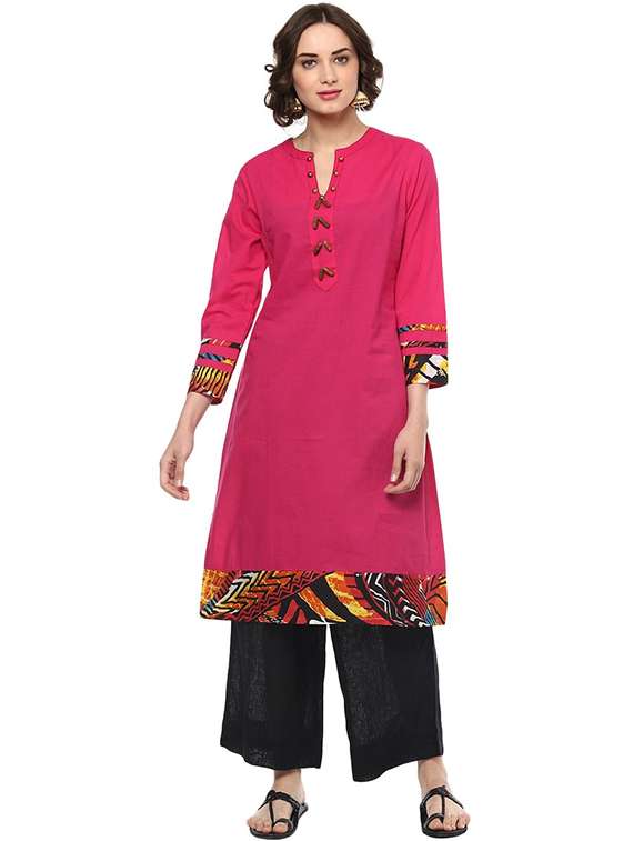 women printed three quarter sleeve a-line kurta