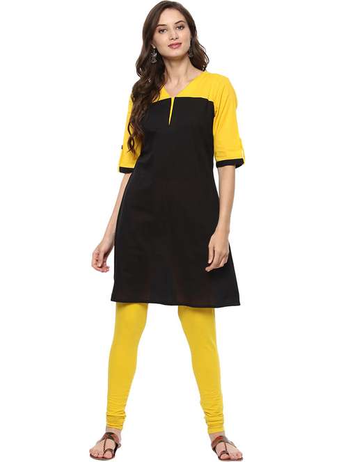 women color block v-neck kurta - 21742960 - Standard Image - 0