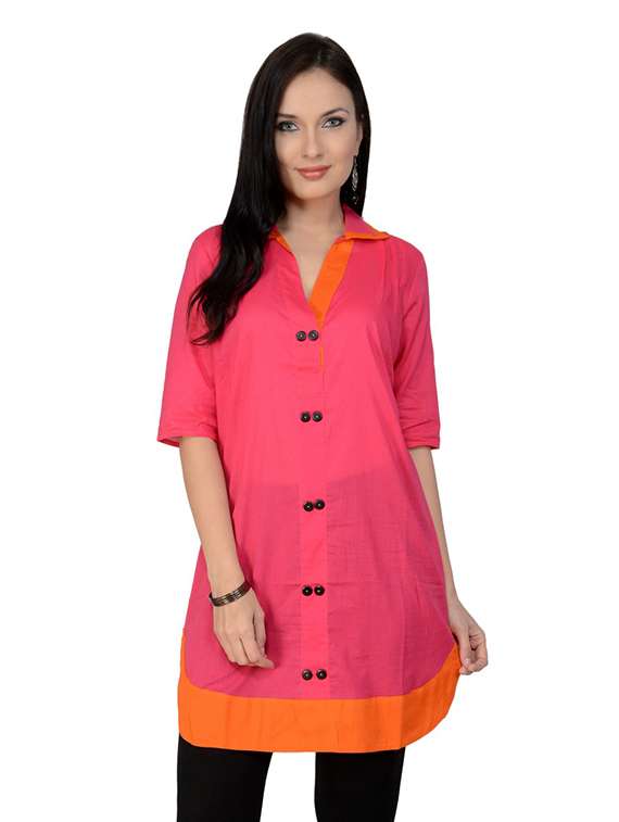 women color block collared neck kurta - 21742963 -  Zoom Image - 0
