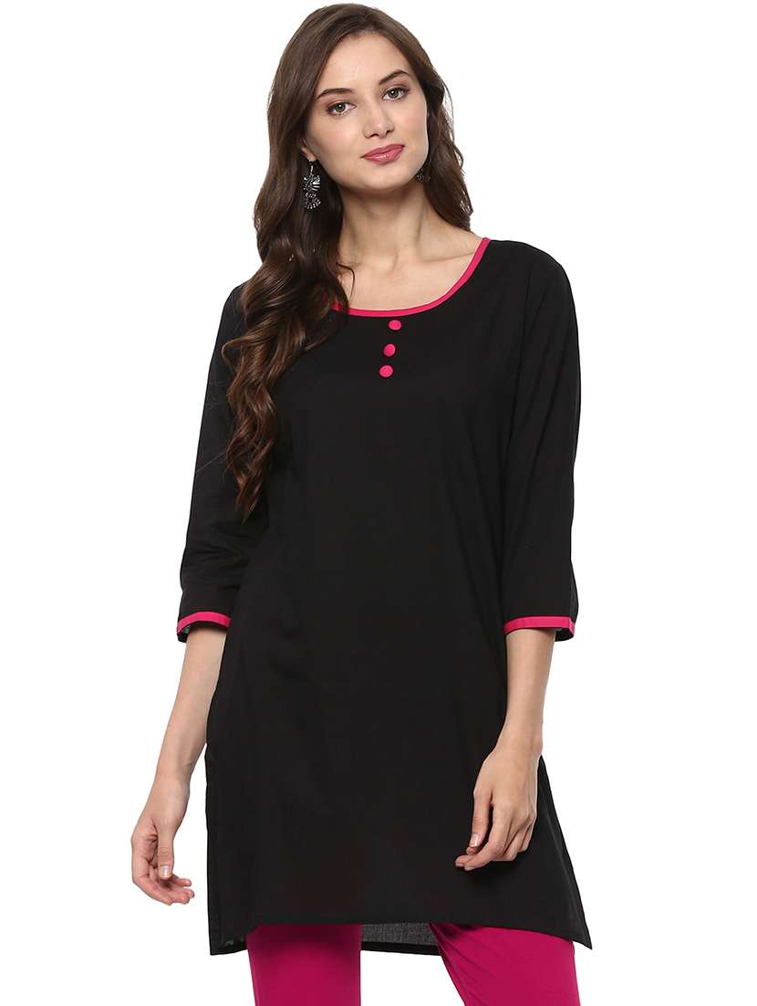 women black solid a-line kurti