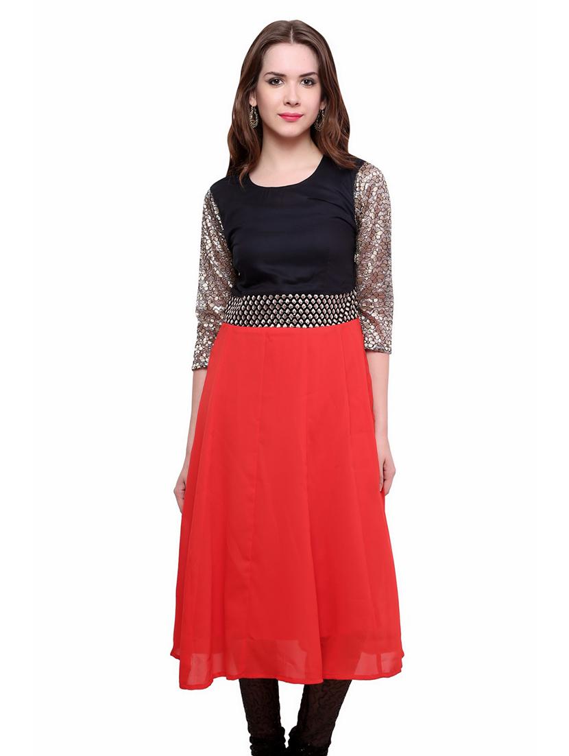 women color block round neck a-line kurta - 21743023 -  Zoom Image - 0