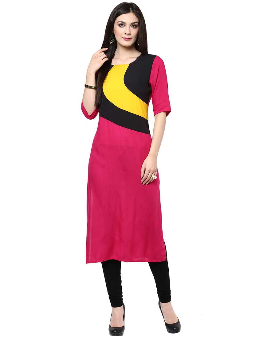 women color block round neck kurta - 21743045 -  Zoom Image - 0