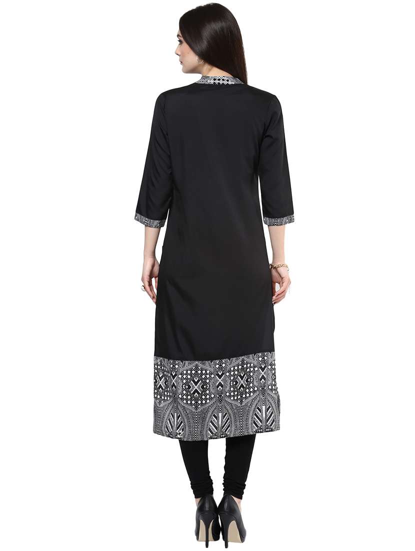 women black placement print straight kurta - 21743047 - Standard Image - 3