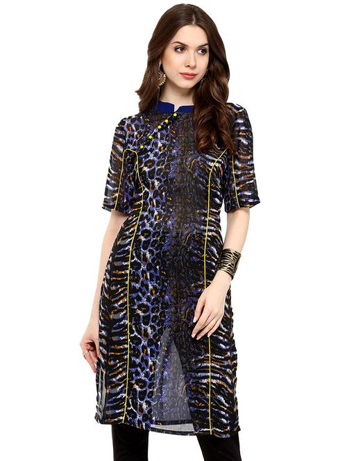 women navy blue printed a-line kurta - 21743058 -  Standard Image - 0