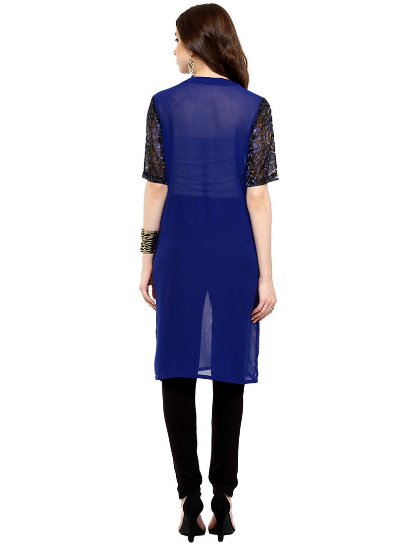 women navy blue printed a-line kurta - 21743058 - Standard Image - 3