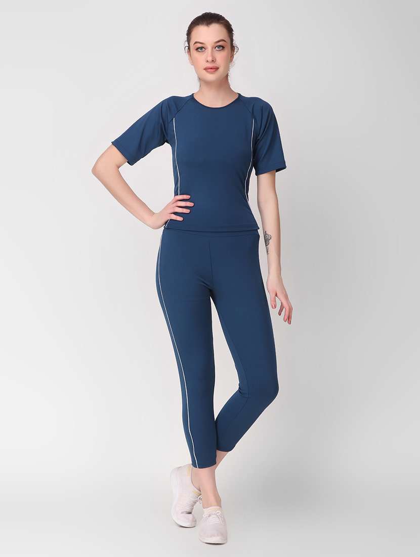 women blue solid active wear co-ords set