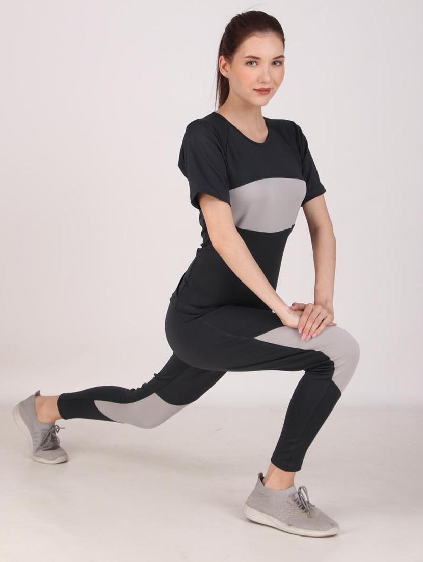 women black color block active wear co-ords set - 21743324 - Standard Image - 3