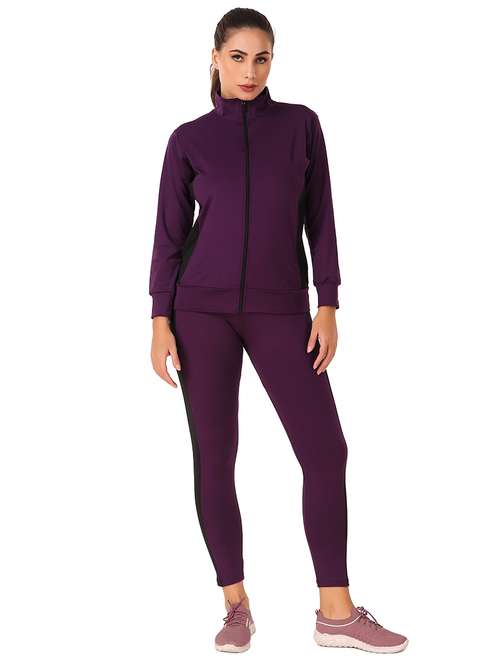 women purple color block active wear co-ords set - 21743327 - Standard Image - 0