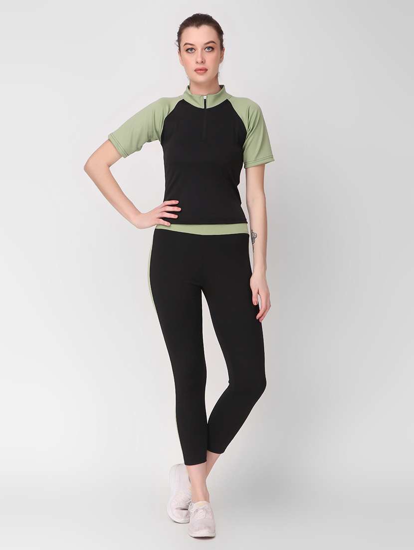 women black color block active wear co-ords set