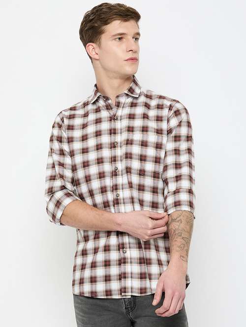men long sleeves checkered casual shirt - 21743339 - Standard Image - 0