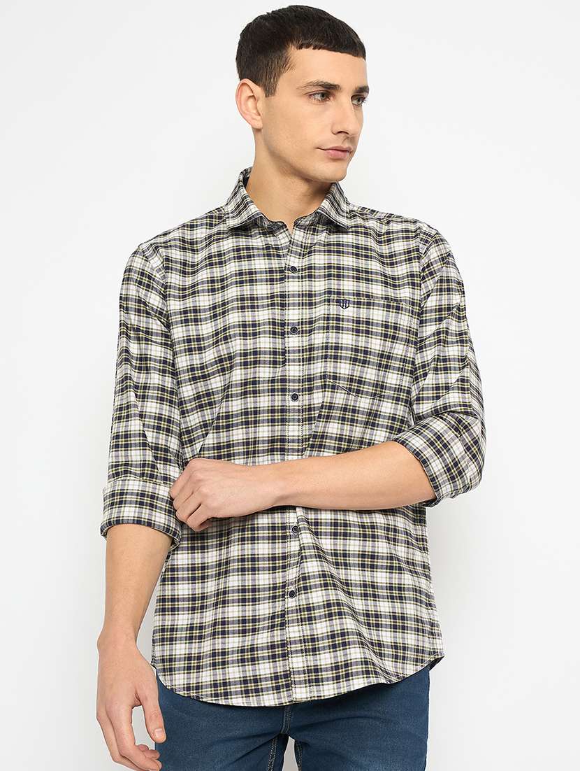 men long sleeves checkered casual shirt