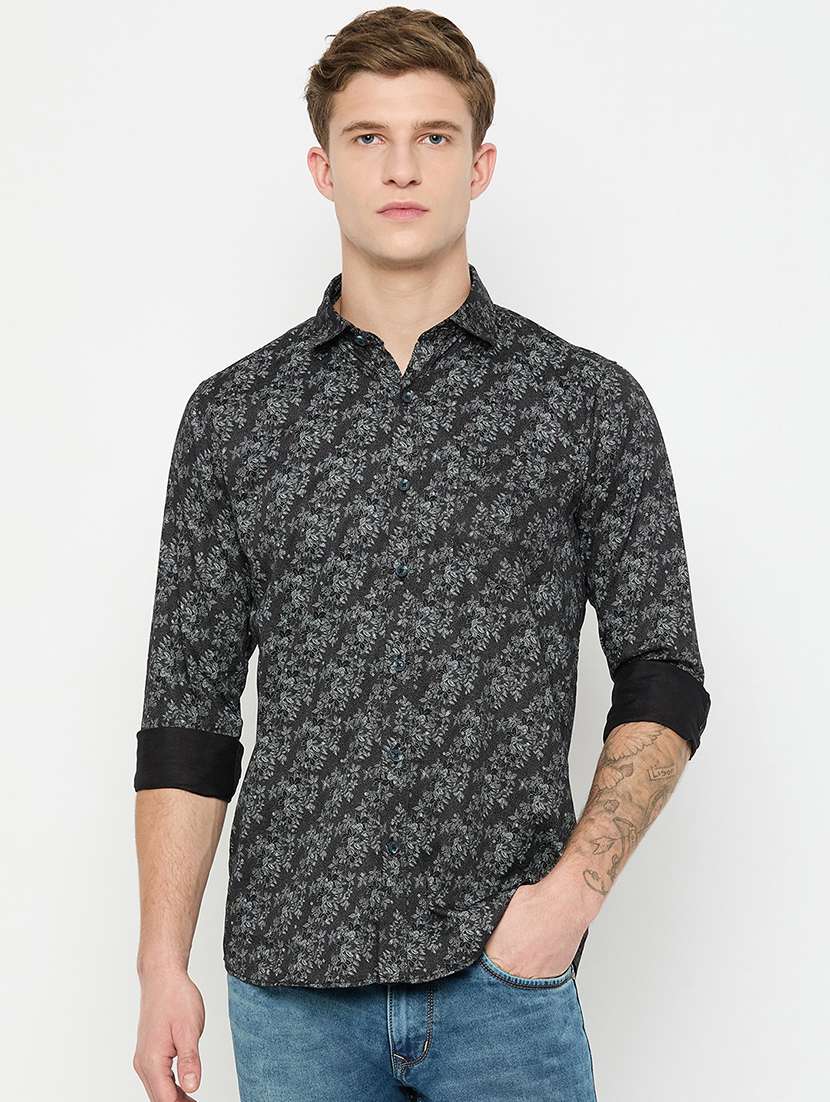 men long sleeves printed casual shirt