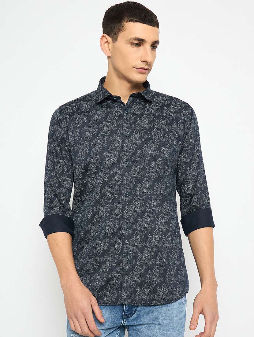men long sleeves printed casual shirt