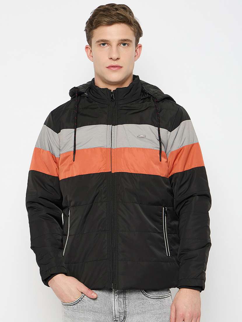 men color block hooded bomber jacket - 21743400 -  Zoom Image - 0
