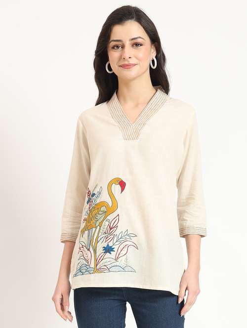 women printed three quarter sleeve tunic - 21743412 - Standard Image - 0