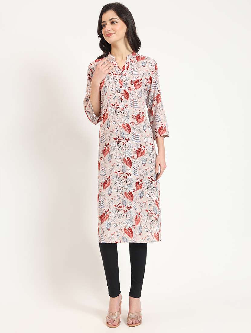 women floral three quarter sleeve straight kurta