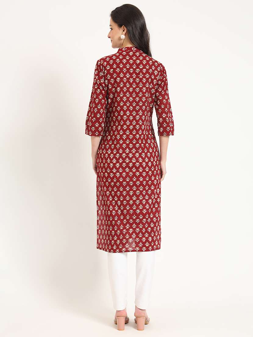 women maroon three quarter sleeve straight kurta - 21743621 -  Standard Image - 3