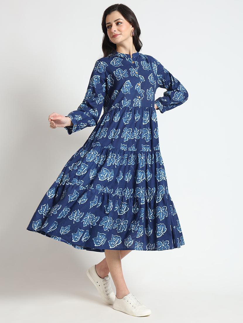 women printed long sleeve tiered dresss  - 21743679 -  Zoom Image - 0