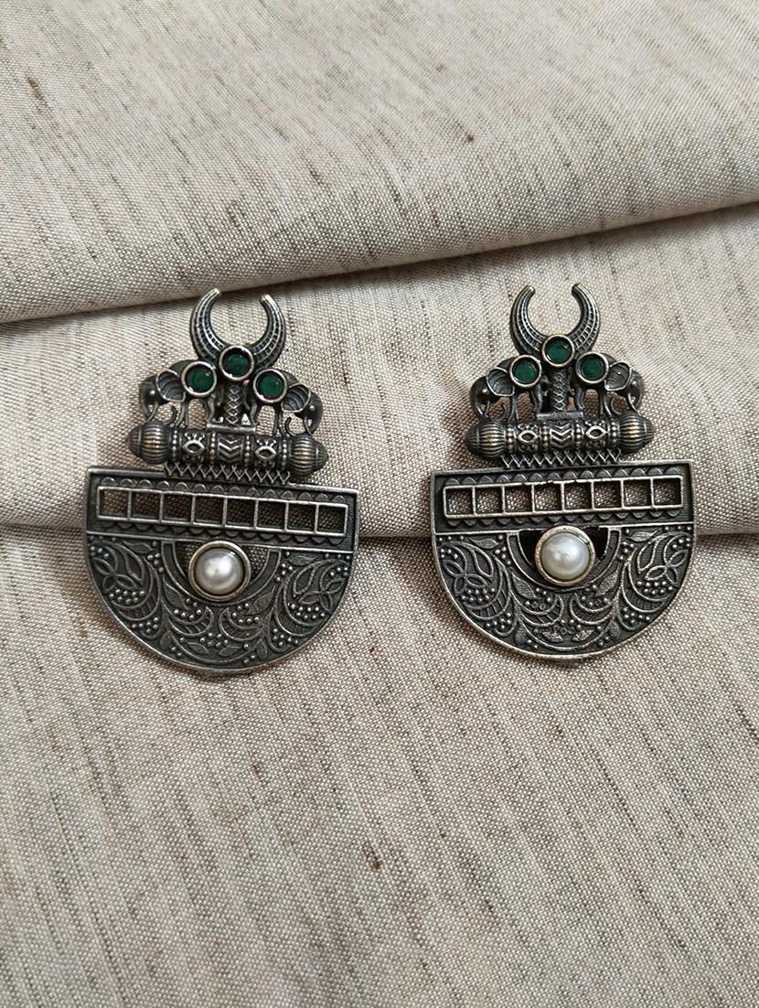 women silver brass studs earrings - 21743727 - Zoom Image - 0