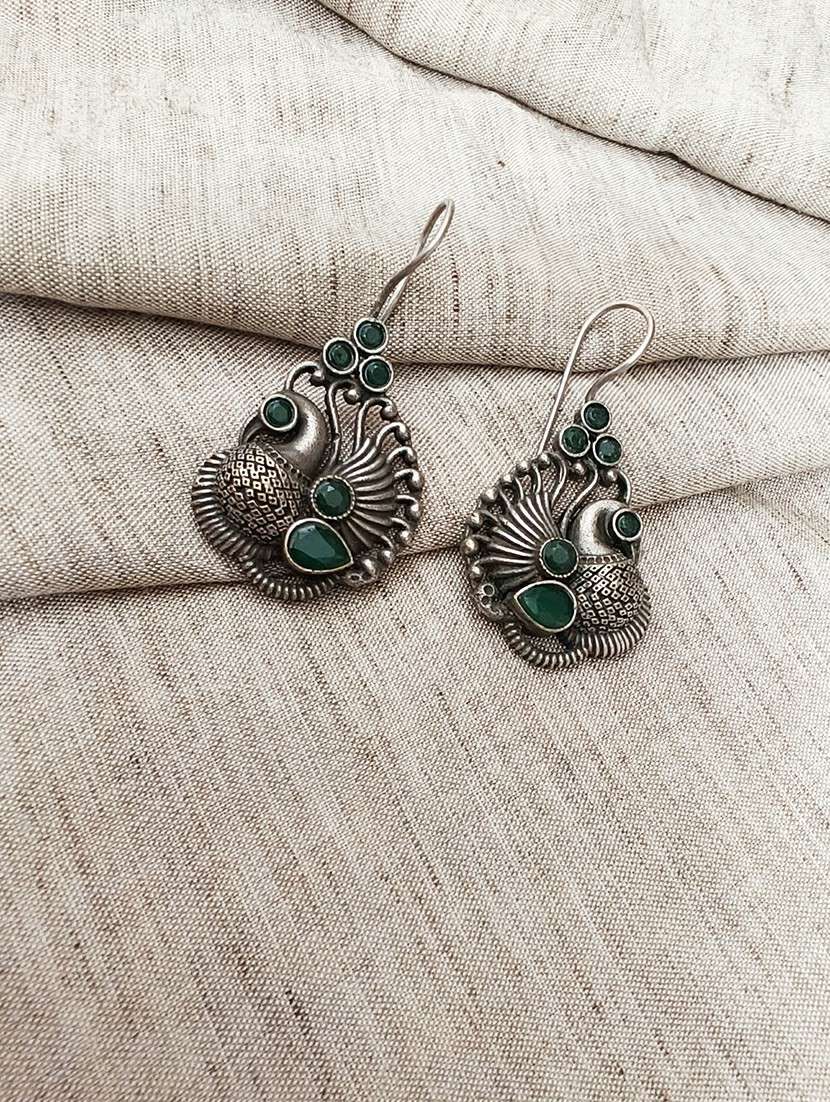 women silver brass drop earrings
