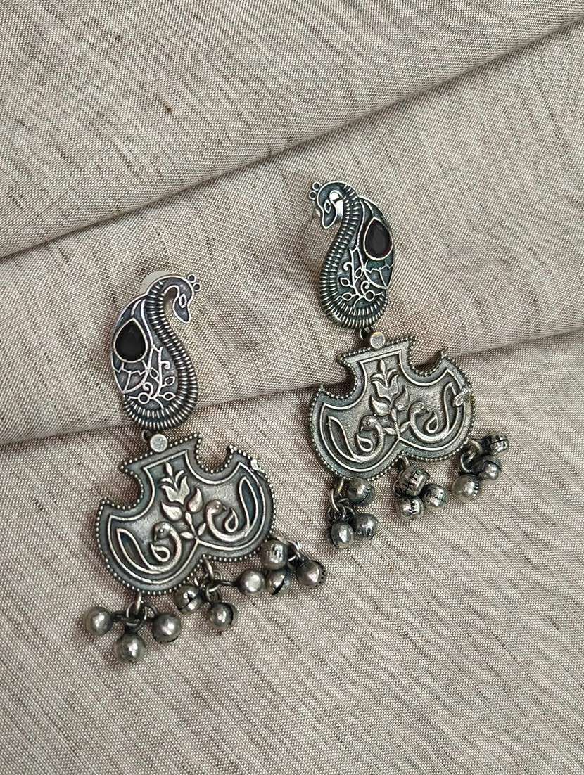 women silver brass drop earrings