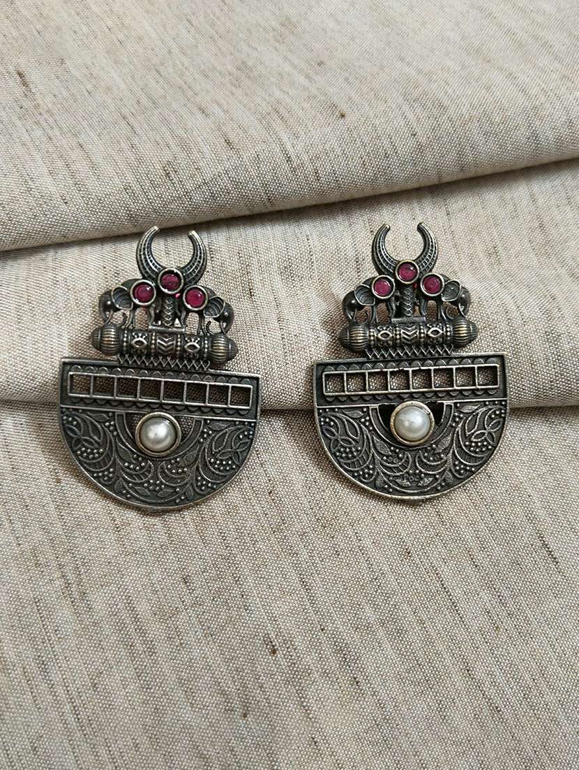 women silver brass drop earrings