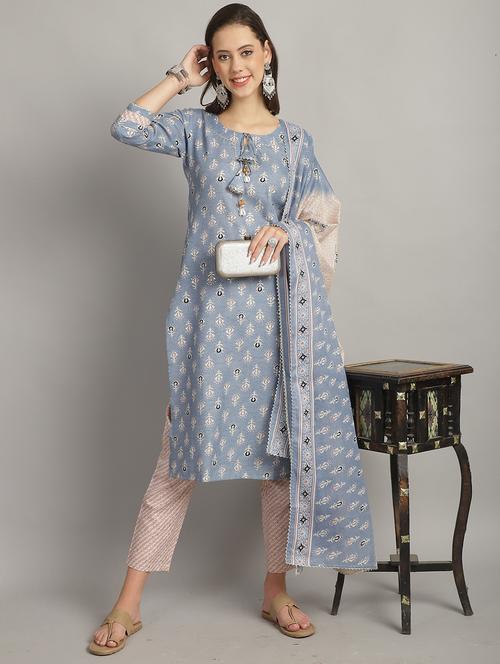 women three quarter sleeve kurta pant with dupatta set - 21743870 - Standard Image - 0