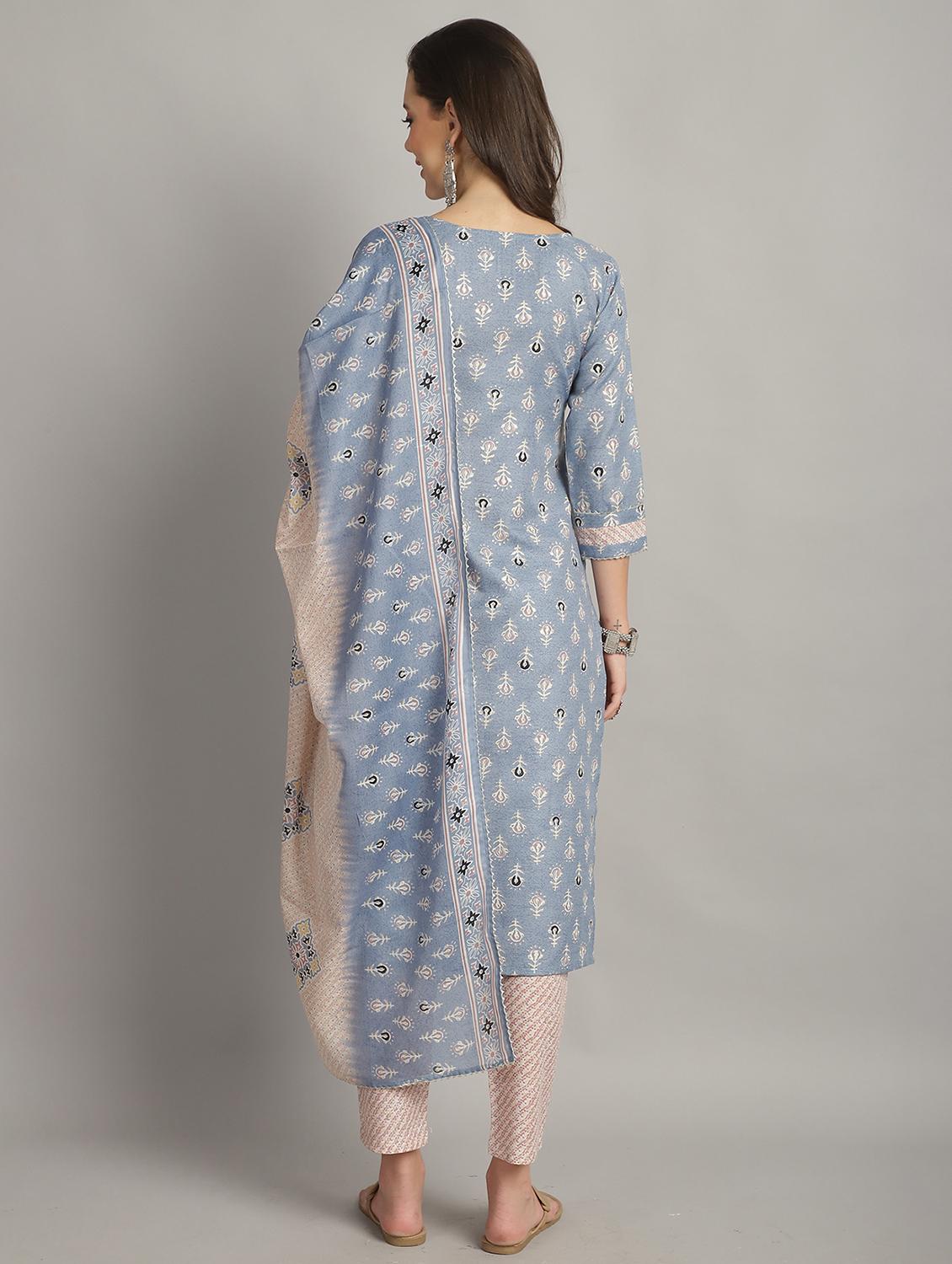 women three quarter sleeve kurta pant with dupatta set - 21743870 - Standard Image - 3