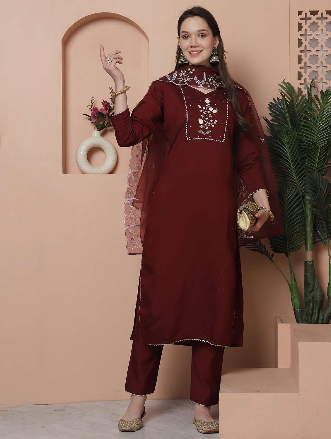 women three quarter sleeve kurta pant with dupatta set - 21743878 - Standard Image - 3