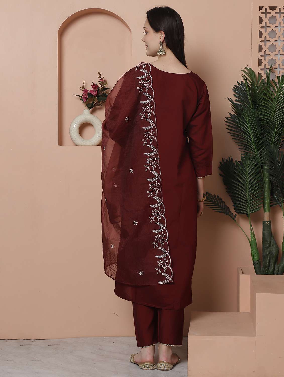 women three quarter sleeve kurta pant with dupatta set - 21743878 - Standard Image - 5