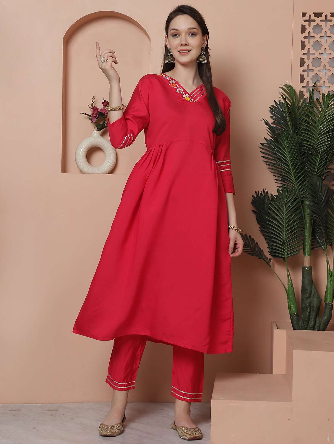 women three quarter sleeve kurta pant with dupatta set - 21743880 - Standard Image - 3