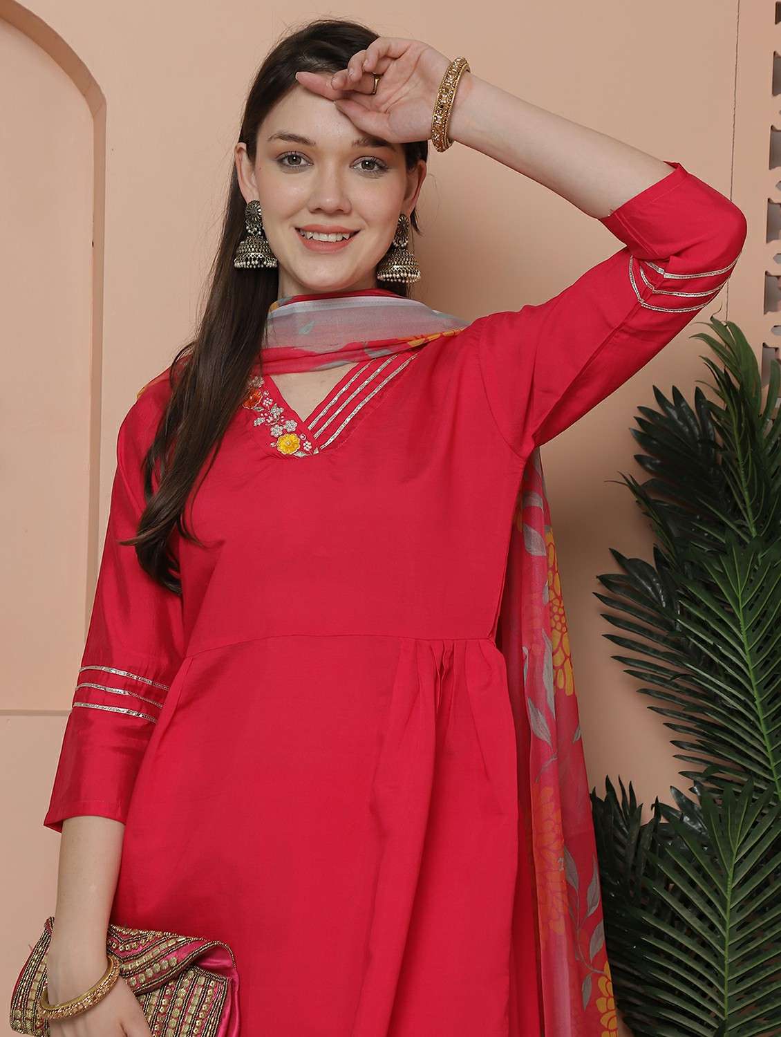 women three quarter sleeve kurta pant with dupatta set - 21743880 - Standard Image - 5