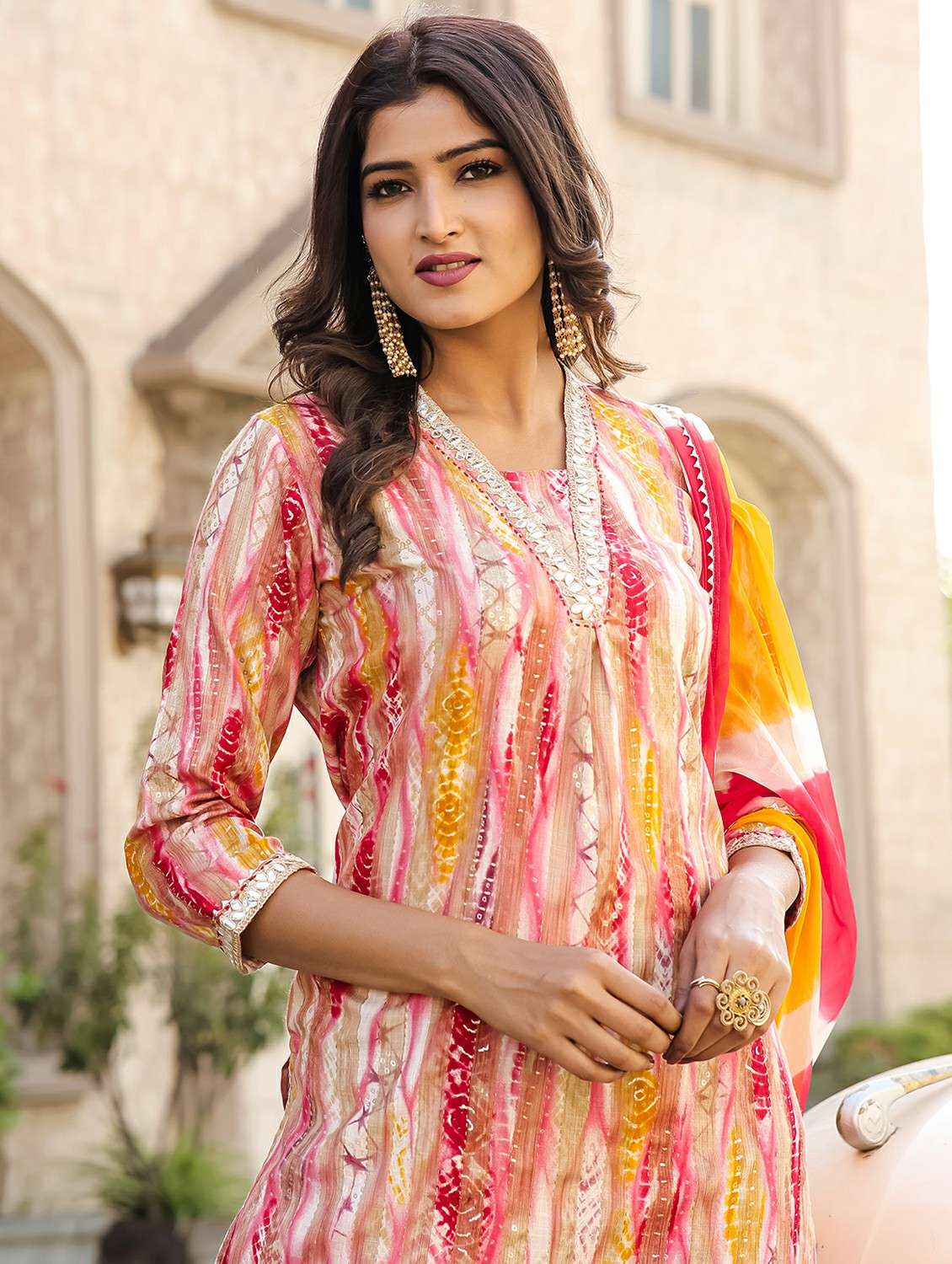 women three quarter sleeve kurta pant with dupatta set - 21743890 -  Standard Image - 5