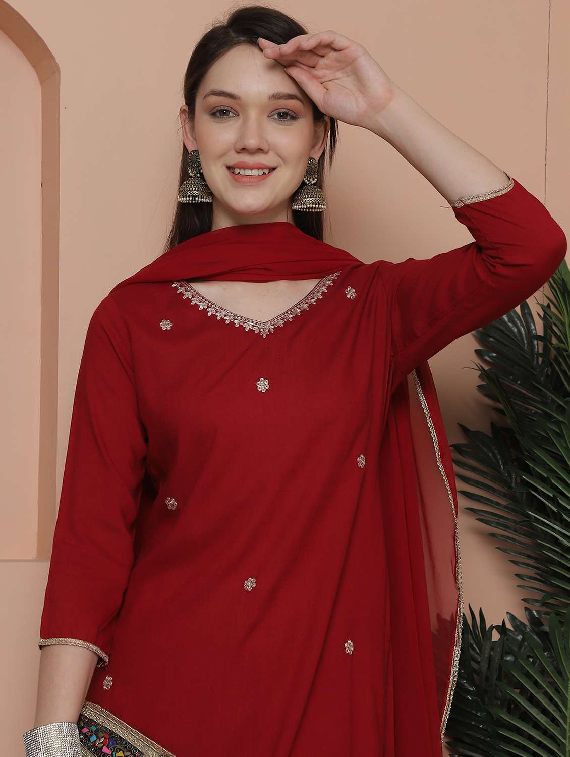 women three quarter sleeve kurta pant with dupatta set - 21743891 - Standard Image - 5