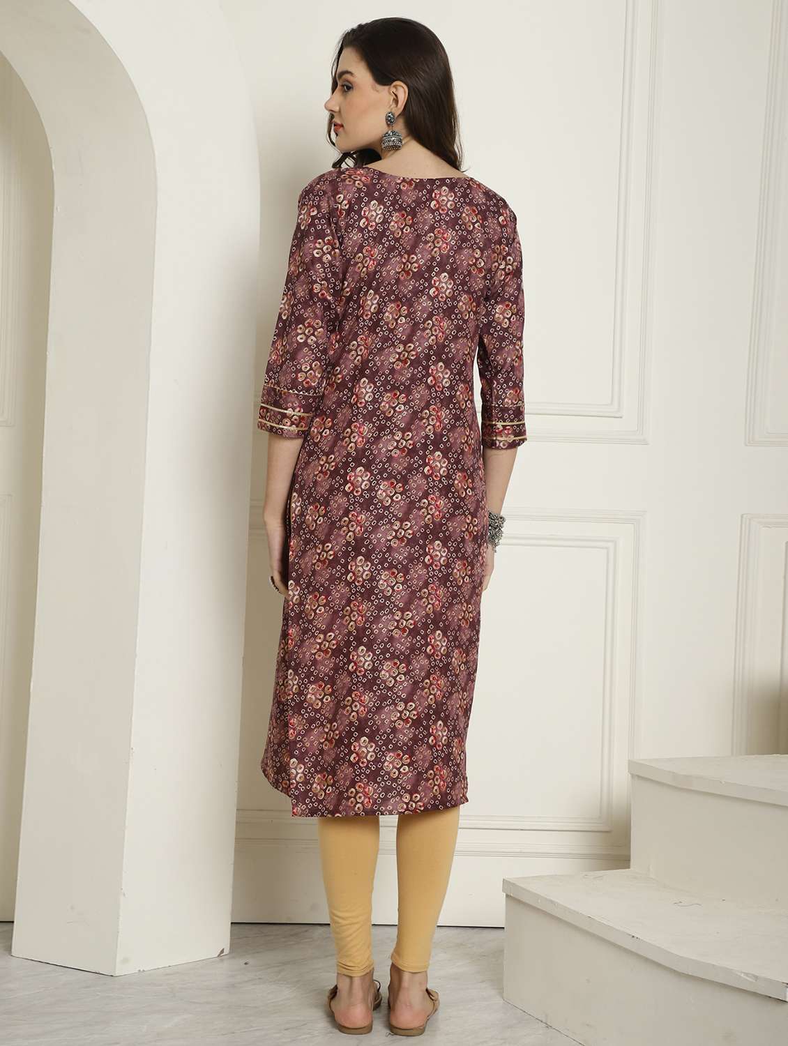 women printed three quarter sleeve straight kurta - 21743921 -  Standard Image - 3