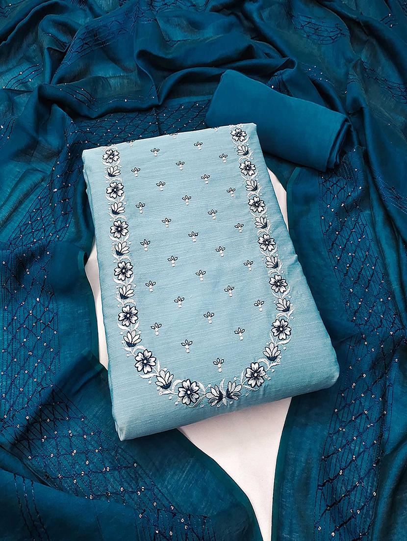embroidered unstitched suit set with dupatta - 21744028 - Zoom Image - 0