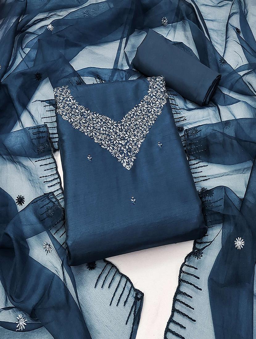 embroidered unstitched suit set with dupatta - 21744034 - Zoom Image - 0