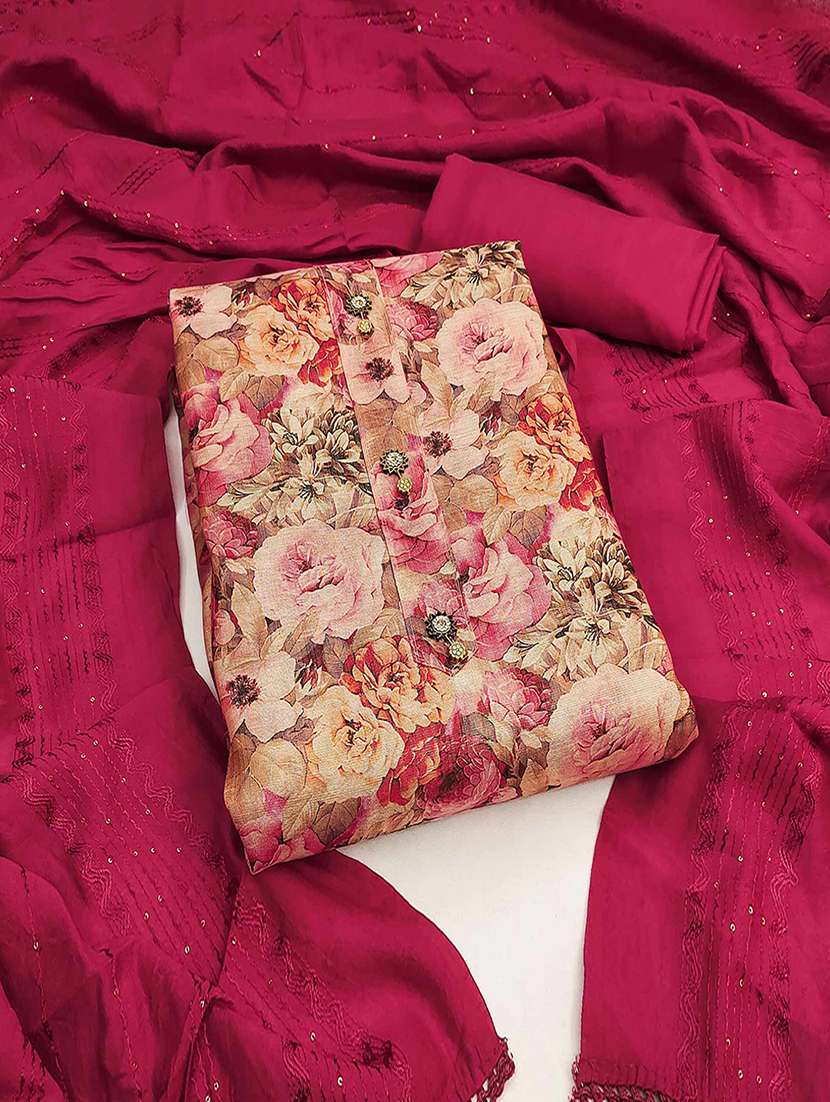 women floral print unstitched suit set with dupatta