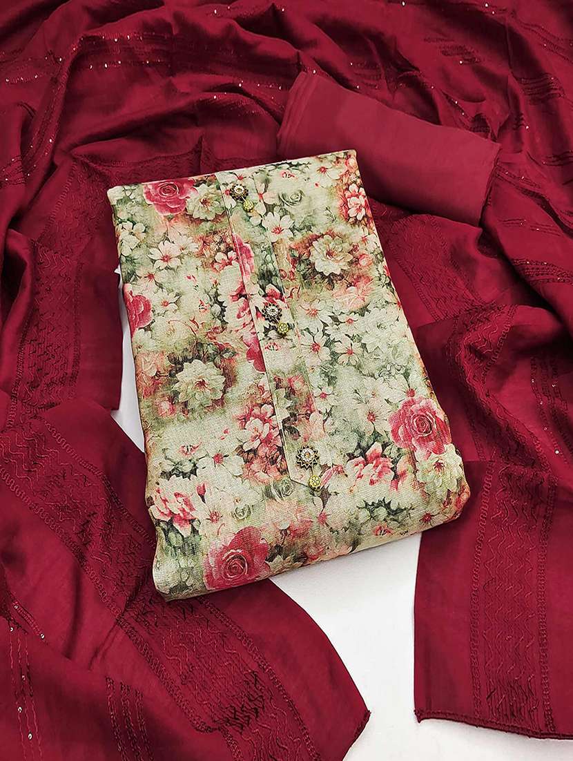 women floral print unstitched suit set with dupatta