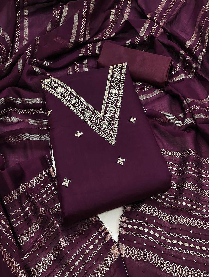 embroidered unstitched suit set with dupatta - 21744054 -  Zoom Image - 0