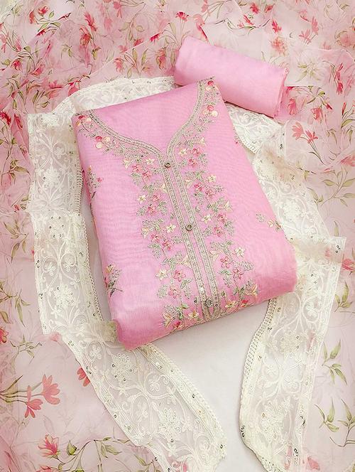 embroidered unstitched suit set with dupatta - 21744061 - Standard Image - 0