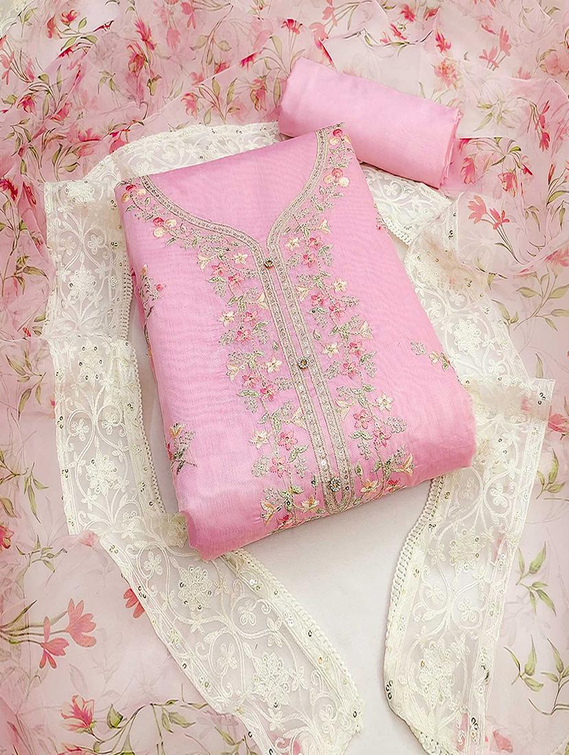 embroidered unstitched suit set with dupatta - 21744061 - Zoom Image - 0