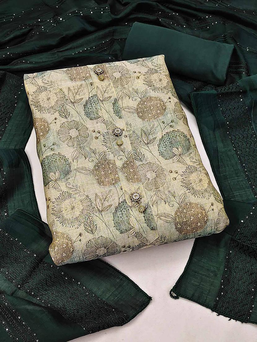 women printed unstitched suit set with dupatta