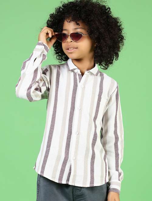 boys straaiped collared long sleeves shirt - 21744114 - Standard Image - 0