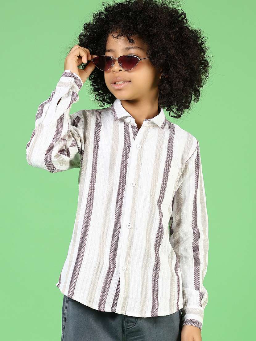 boys straaiped collared long sleeves shirt - 21744114 - Zoom Image - 0