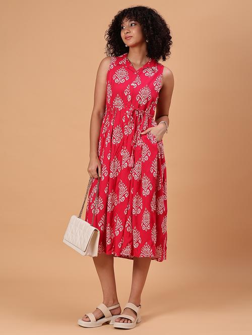 women pink printed sleeveess fit & flare ethnic dress - 21744147 -  Standard Image - 0